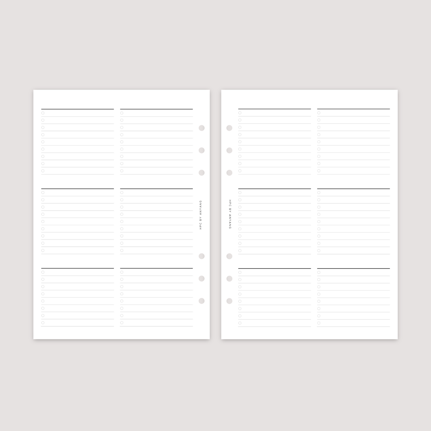 List - 6 Column - Planner Inserts