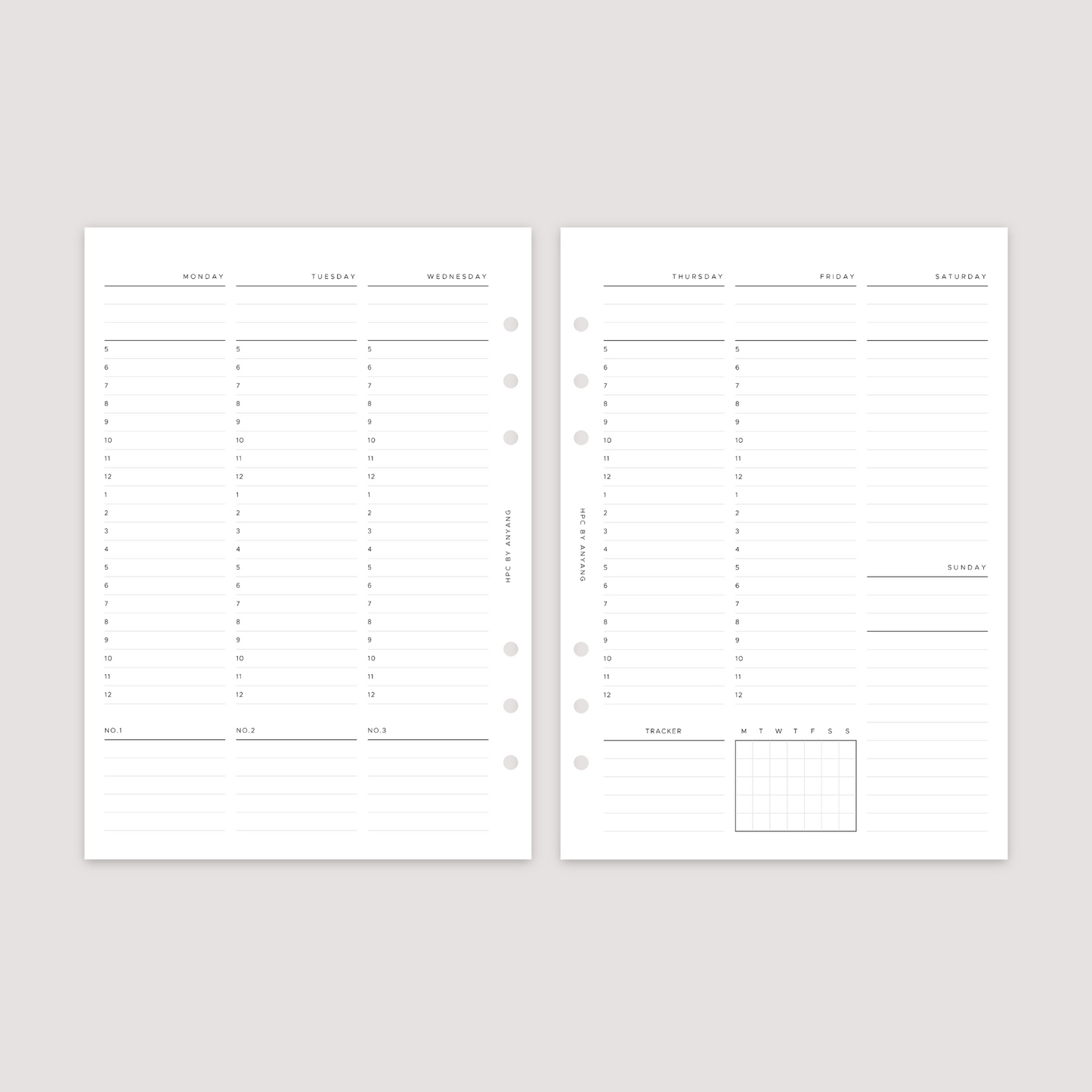 Undated - Week on 2 Pages - Vertical Timed - Planner Inserts