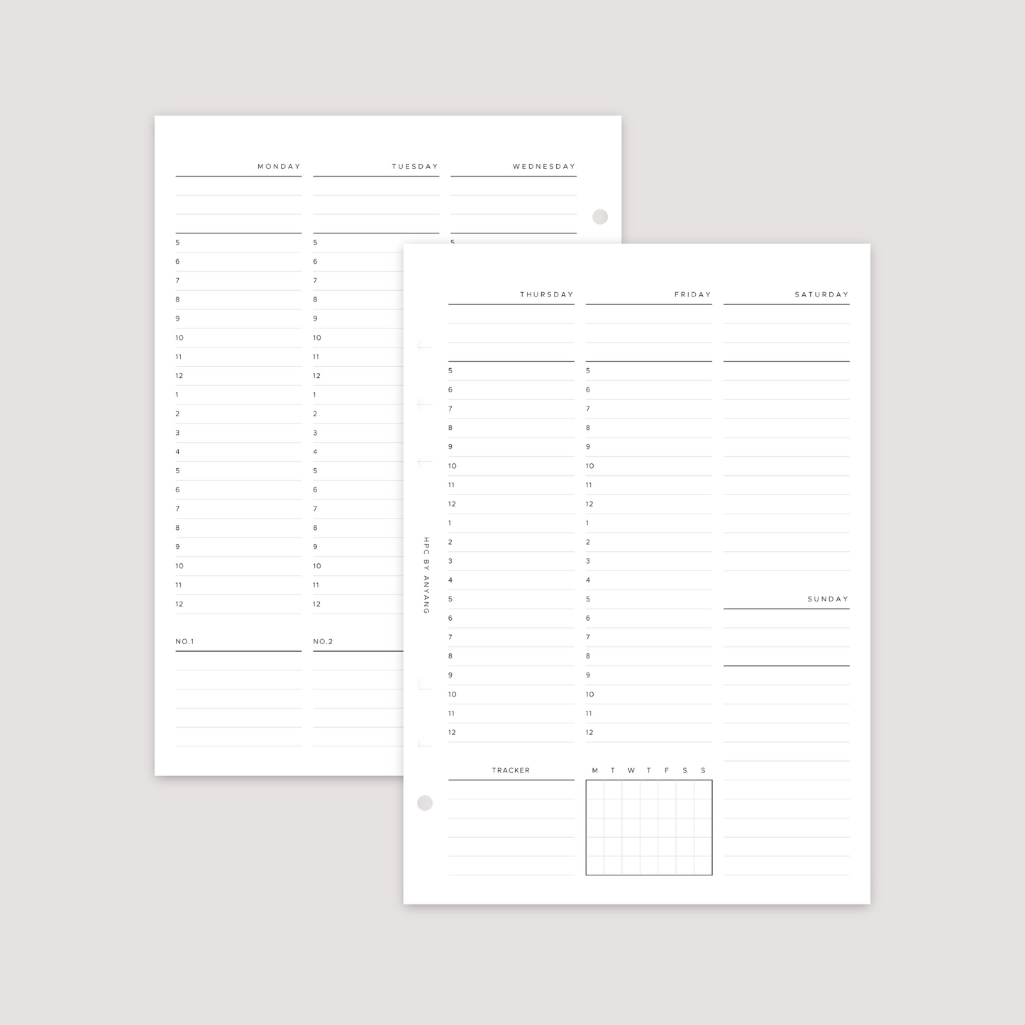 Undated - Week on 2 Pages - Vertical Timed - Planner Inserts