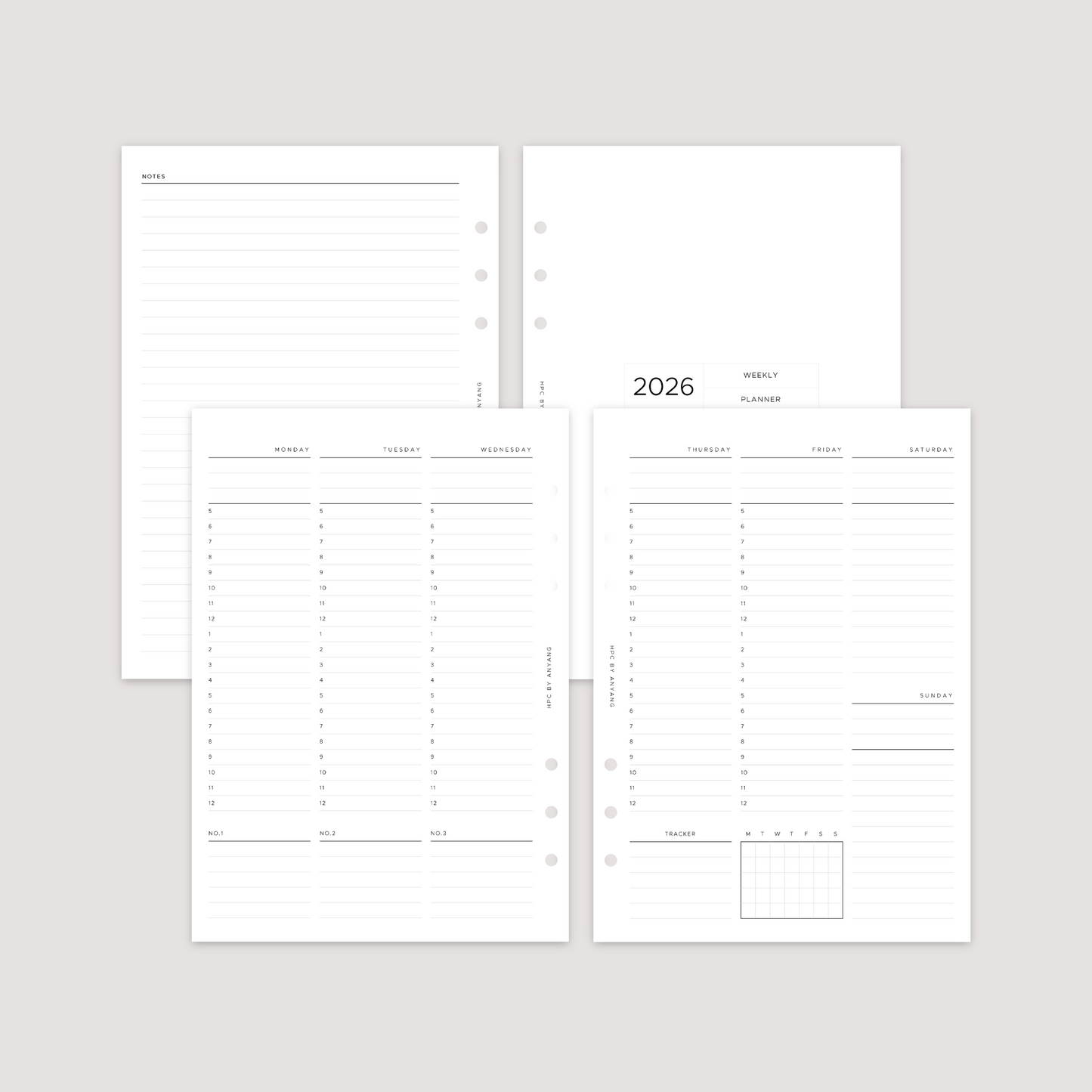 Undated - Week on 2 Pages - Vertical Timed - Planner Inserts