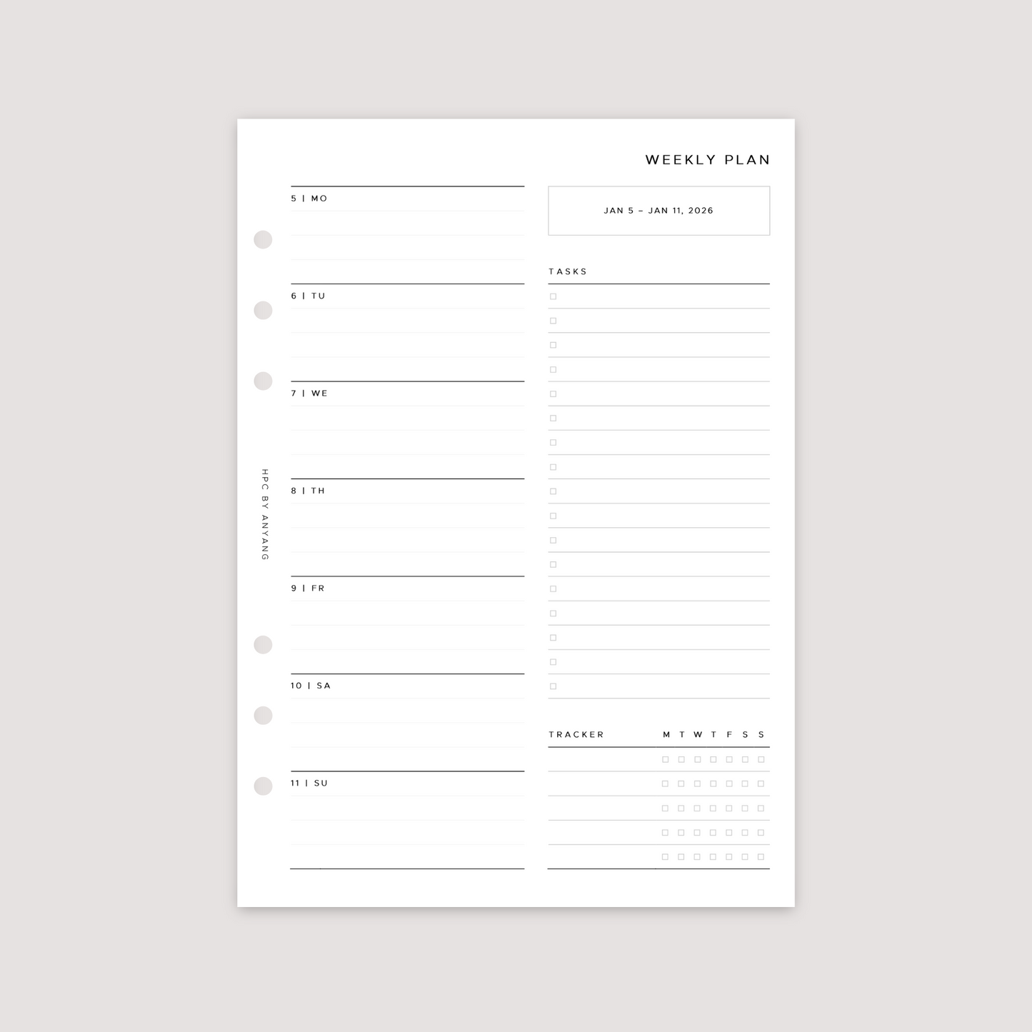 2026 Dated - Week on 1 Page - Planner Inserts