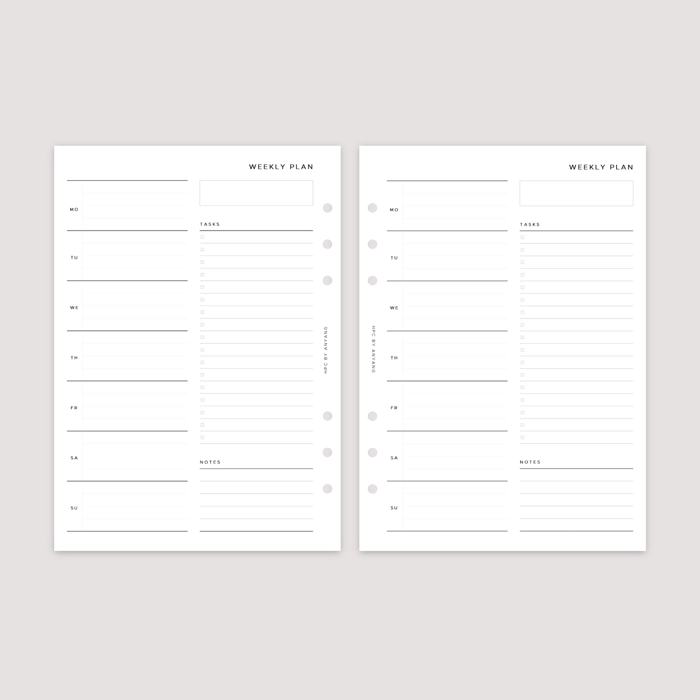 Undated - Week on 1 Page with notes - Planner Inserts