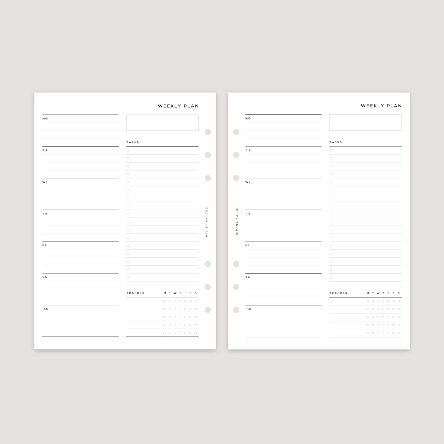 Undated - Week on 1 Page with tracker - Planner Inserts
