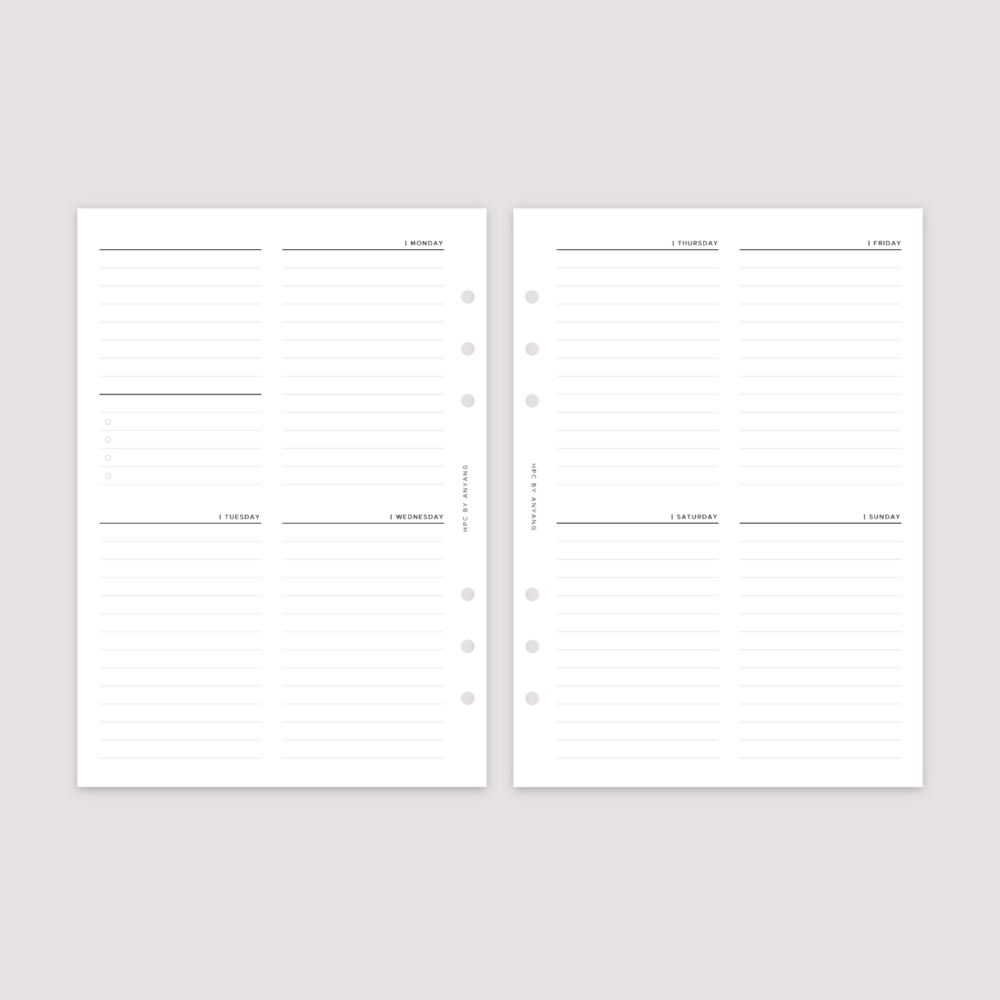 Undated - Week on 2 Pages - Vertical 1 - Planner Inserts