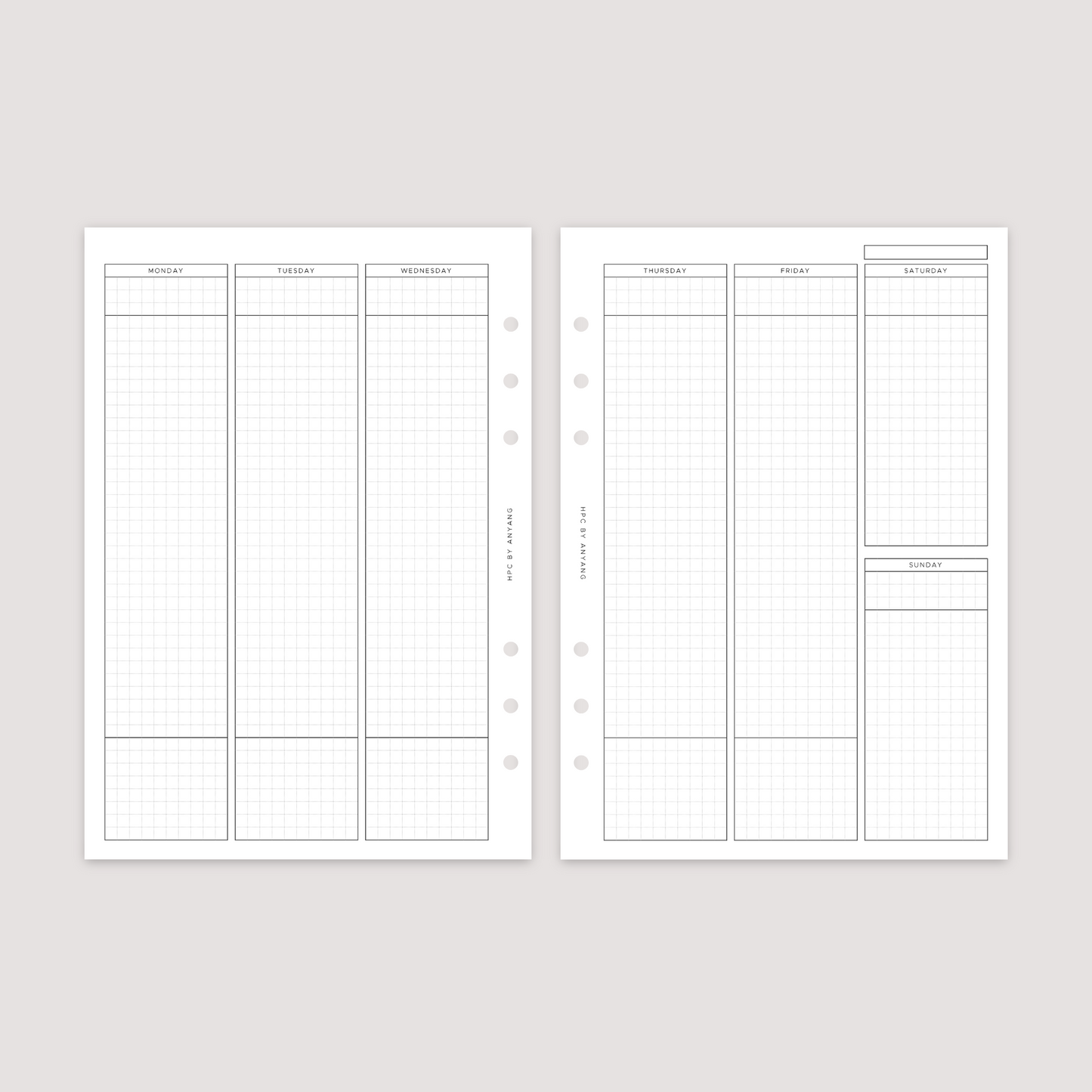 Undated - Week on 2 Pages - Vertical Grid - Planner Inserts