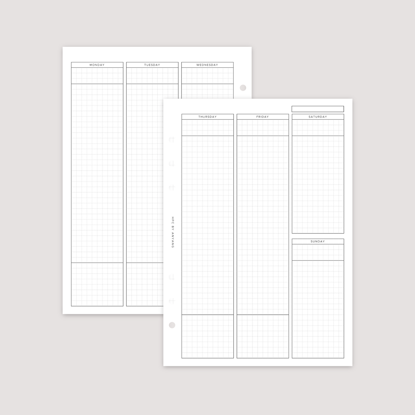 Undated - Week on 2 Pages - Vertical Grid - Planner Inserts