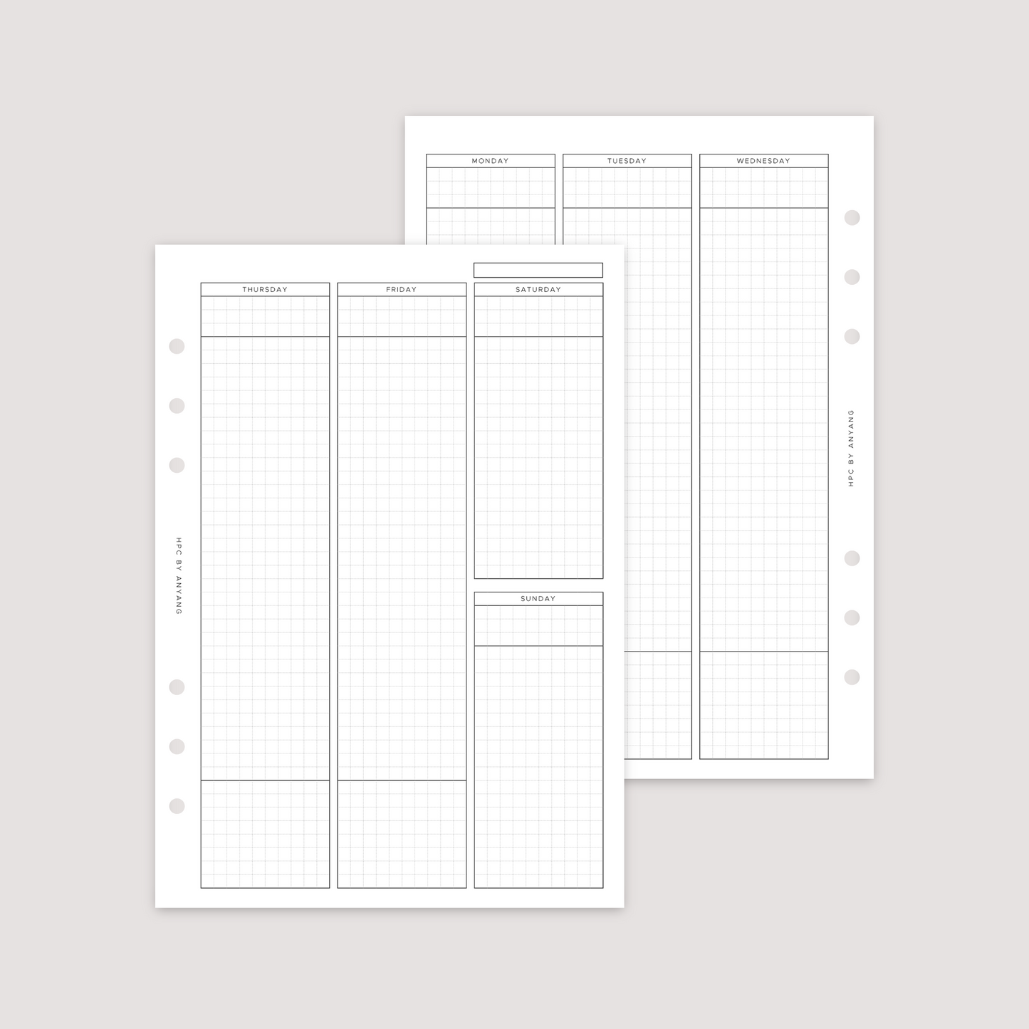 Undated - Week on 2 Pages - Vertical Grid - Planner Inserts