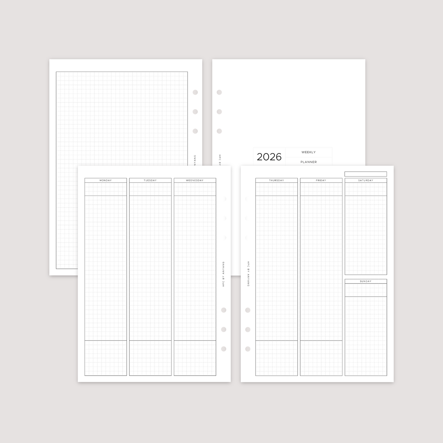 Undated - Week on 2 Pages - Vertical Grid - Planner Inserts