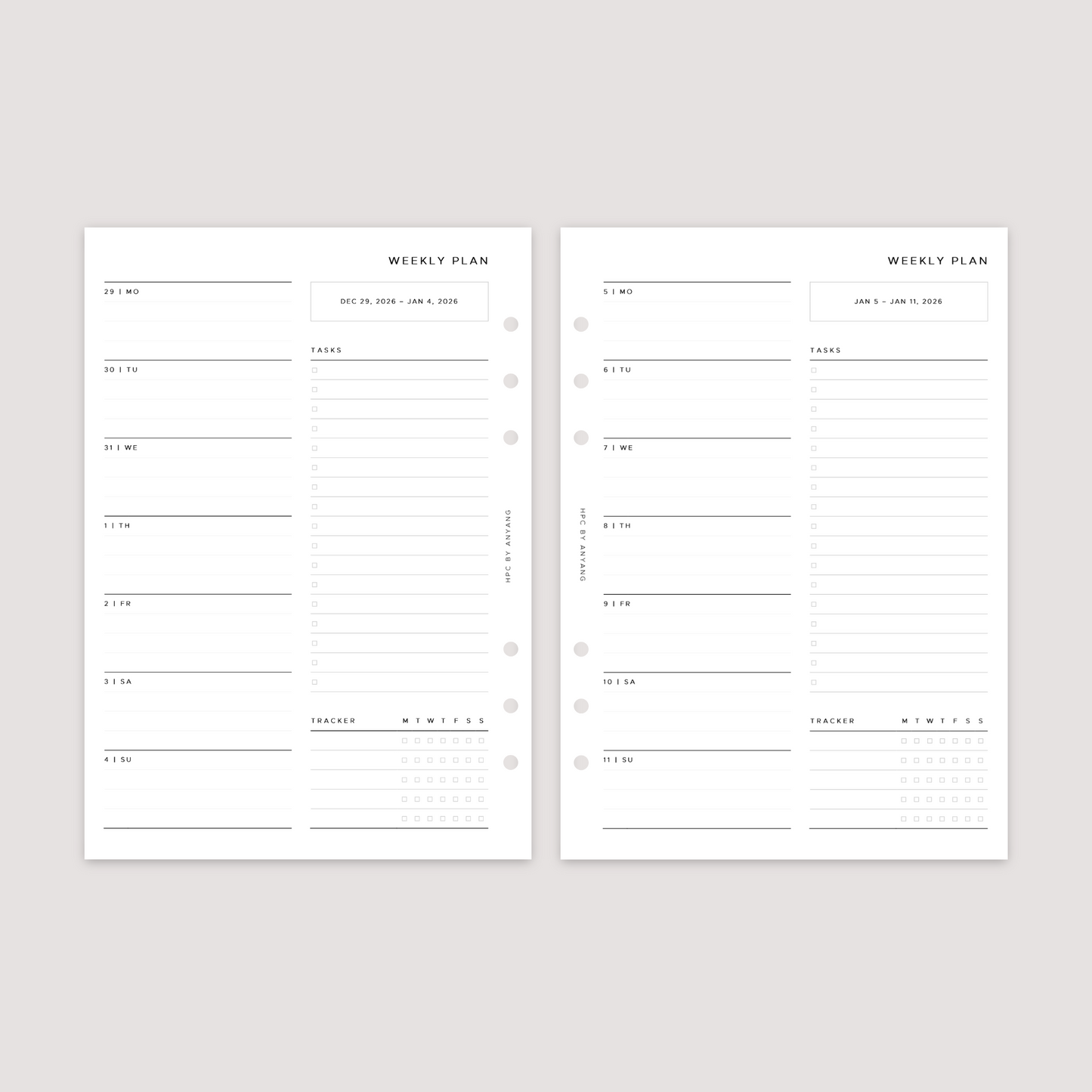 2026 Dated - Week on 1 Page - Planner Inserts