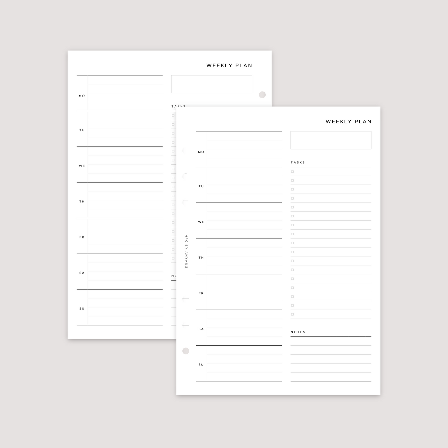 Undated - Week on 1 Page with notes - Planner Inserts