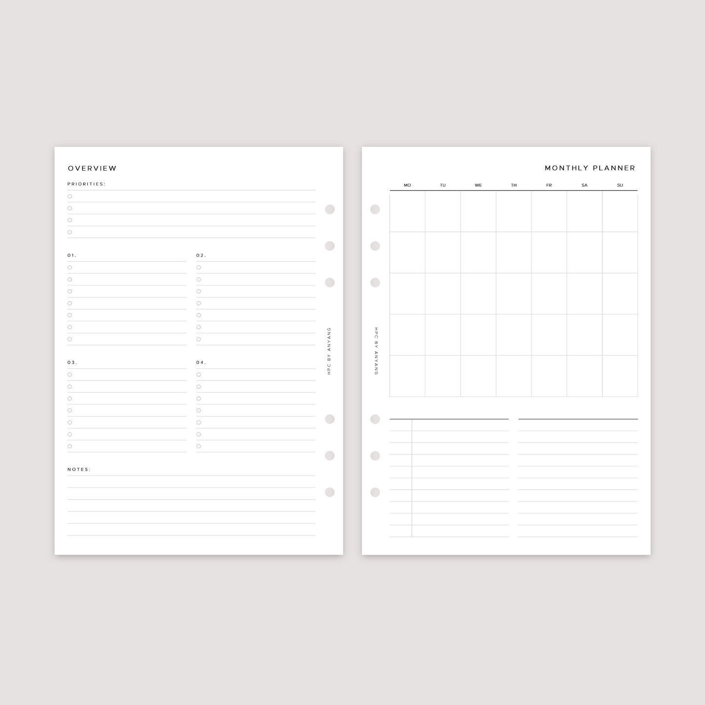 Undated - Month on 1 Page - Planner Inserts