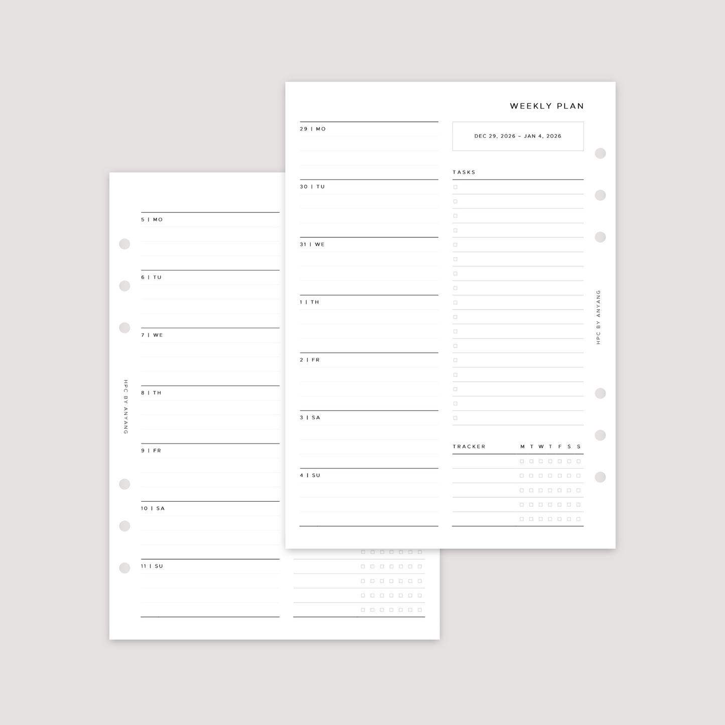 2026 Dated - Week on 1 Page - Planner Inserts