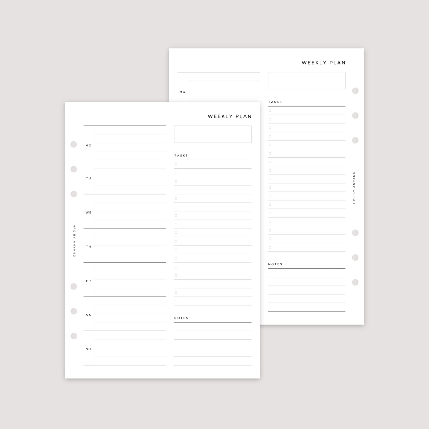 Undated - Week on 1 Page with notes - Planner Inserts