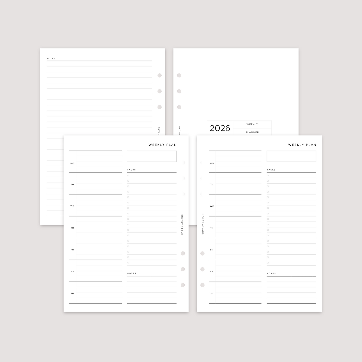 Undated - Week on 1 Page with notes - Planner Inserts