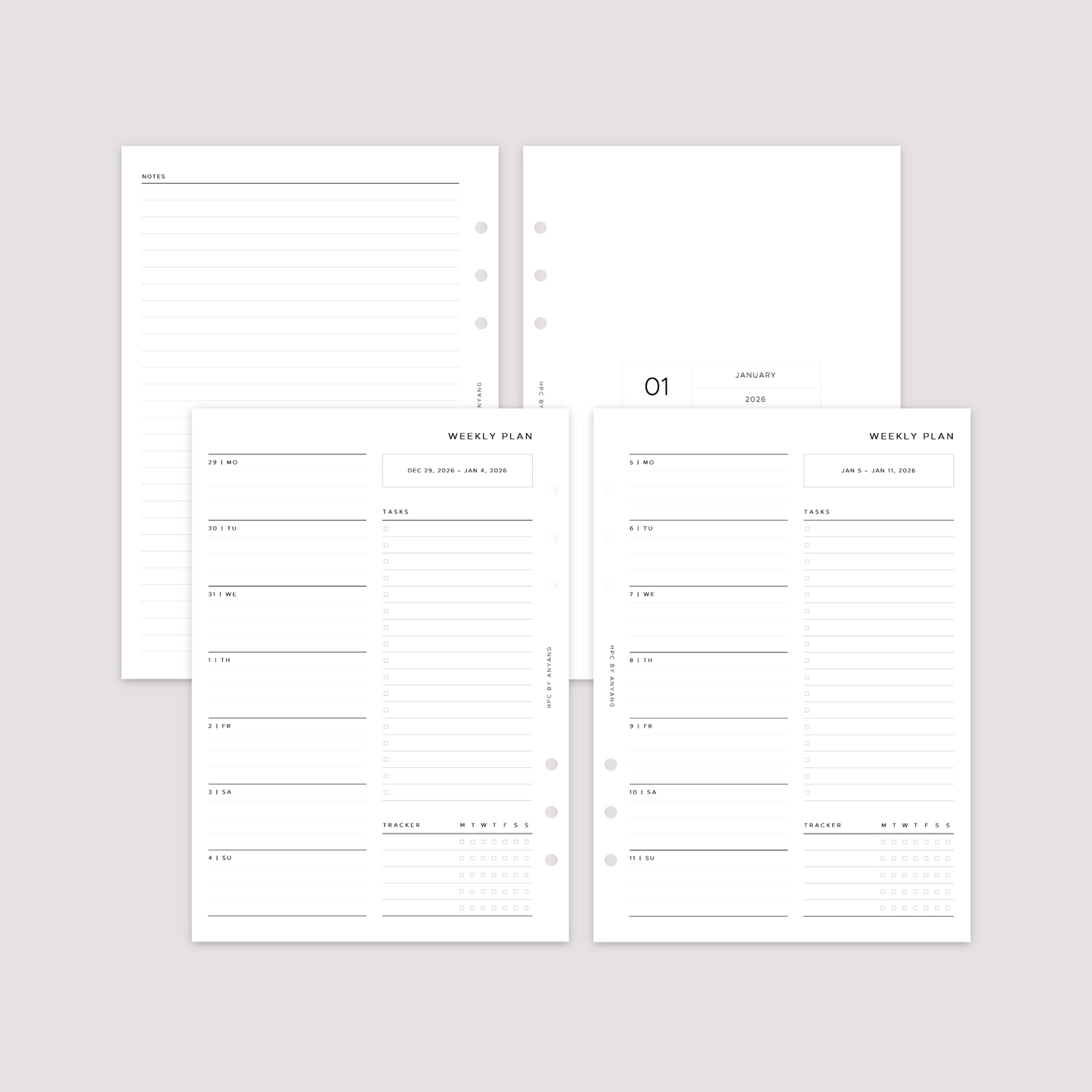 2026 Dated - Week on 1 Page - Planner Inserts