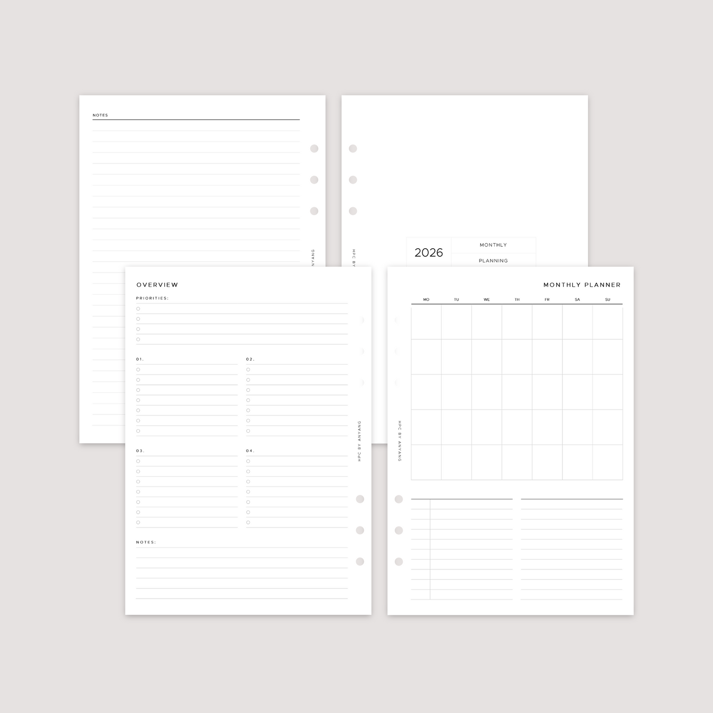 Undated - Month on 1 Page - Planner Inserts