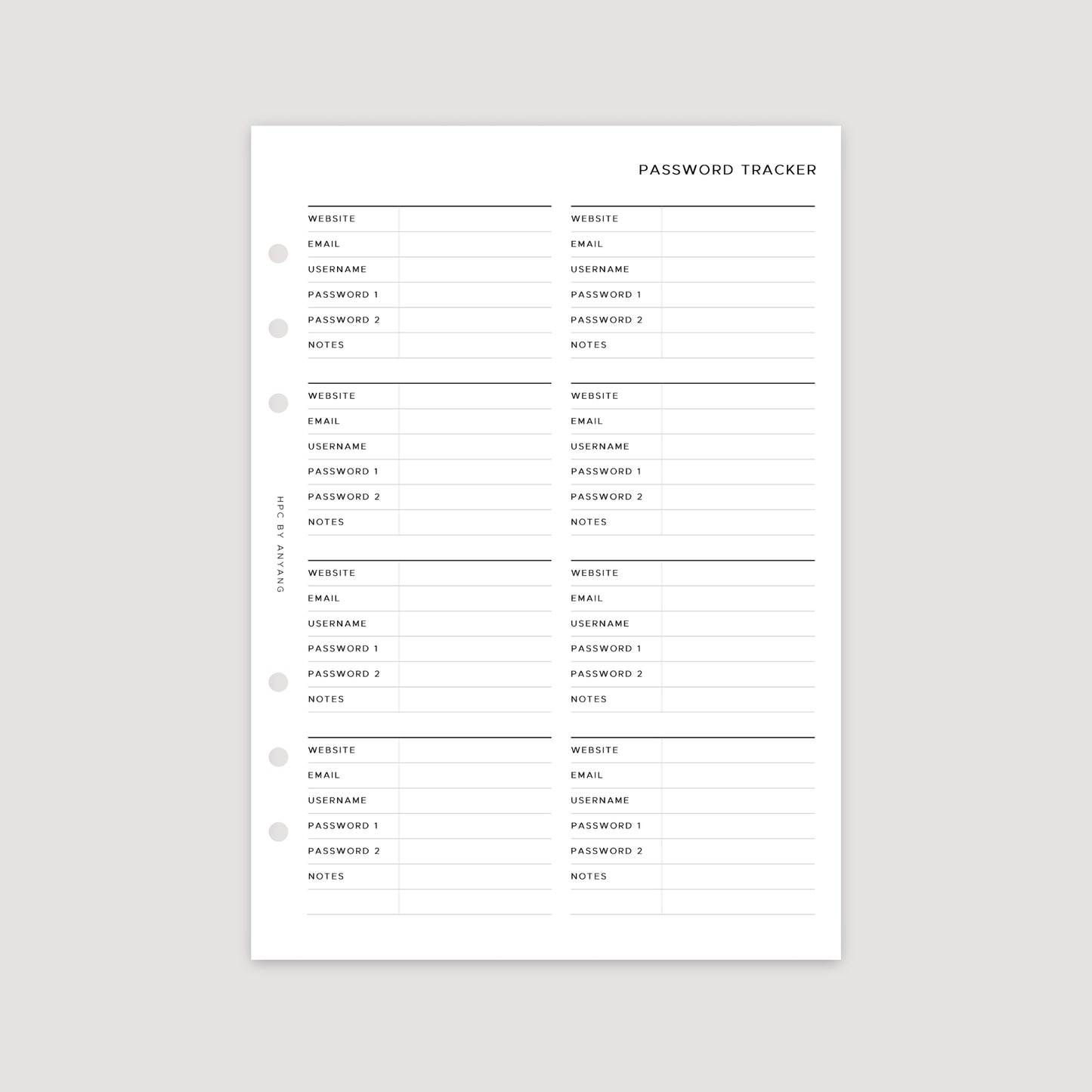 Password Tracker – Planner Inserts
