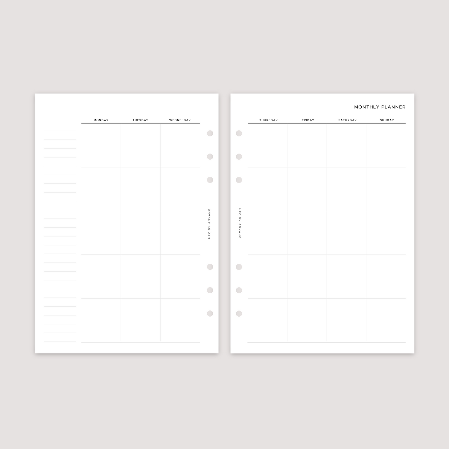 Undated - Month on 2 Pages - Planner Inserts