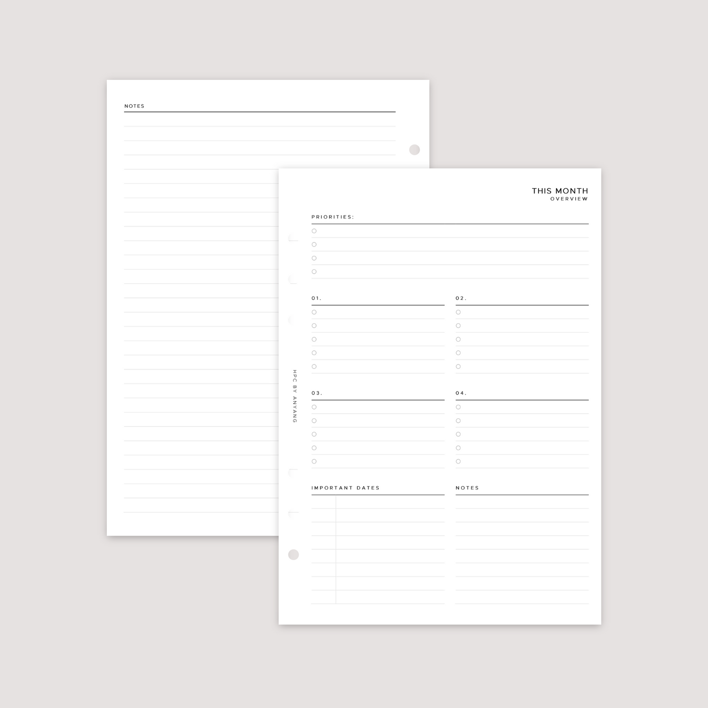 Undated - Month on 2 Pages - Planner Inserts
