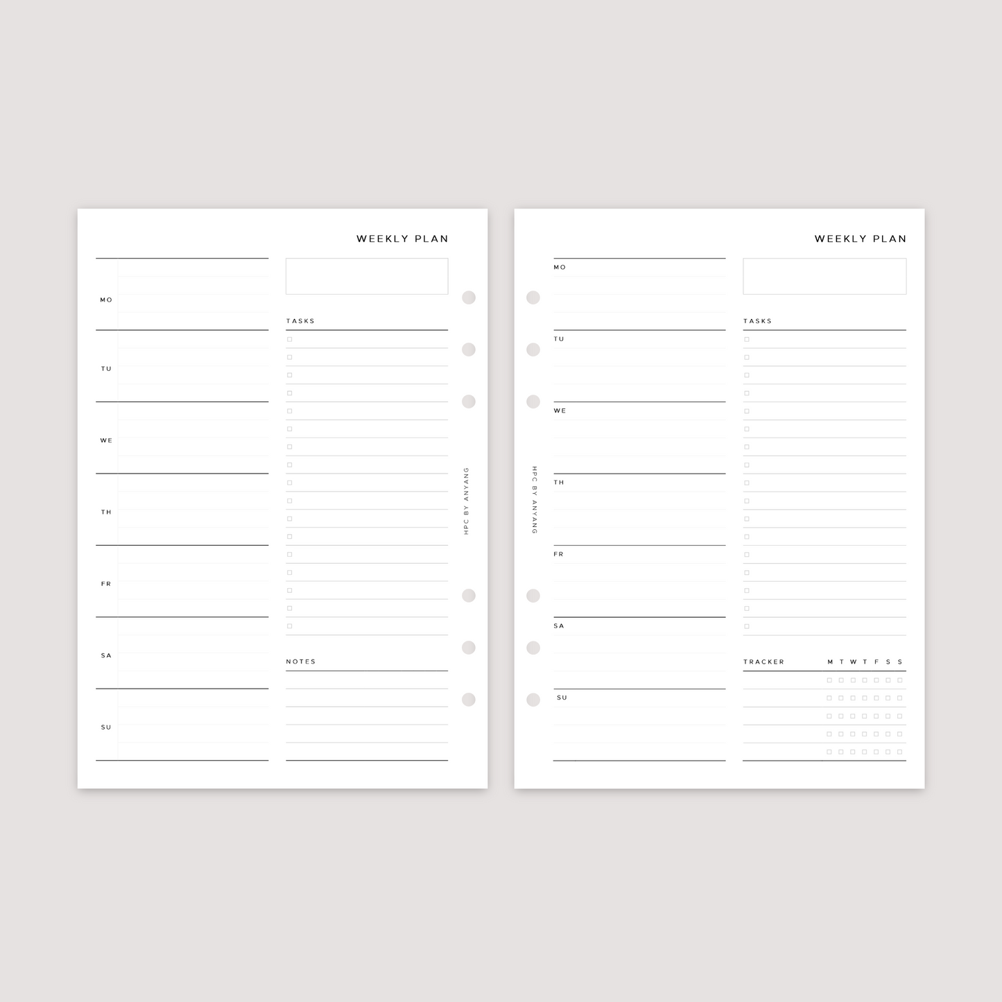 Undated - Week on 1 Page with tracker - Planner Inserts