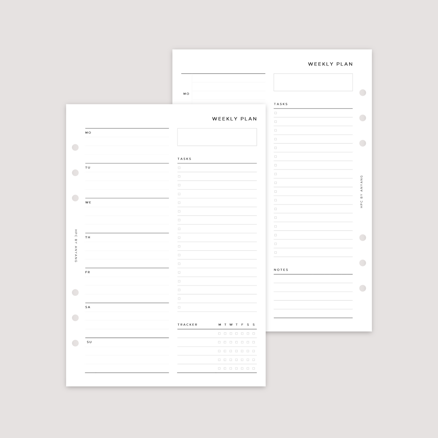 Undated - Week on 1 Page with tracker - Planner Inserts