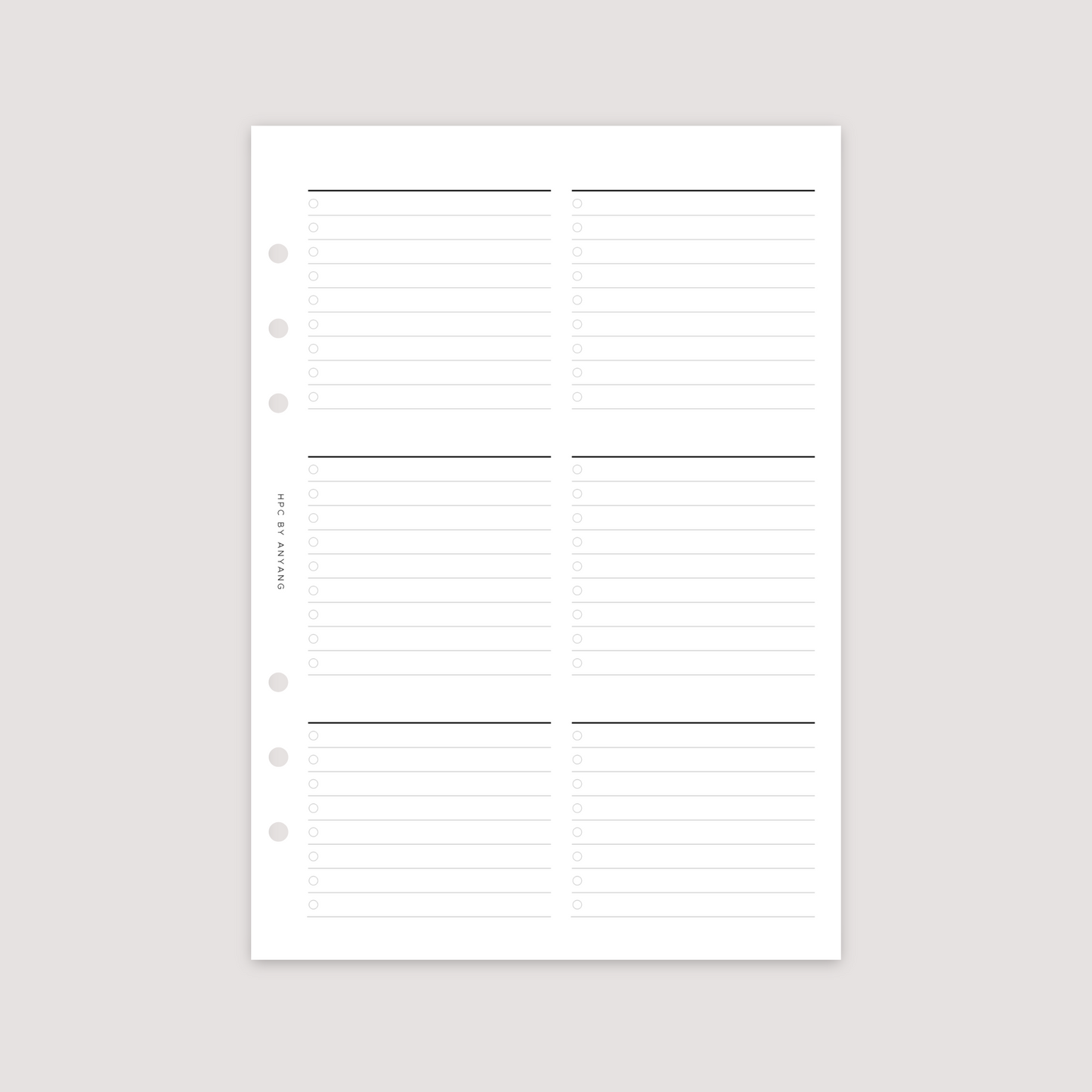 List - 6 Column - Planner Inserts