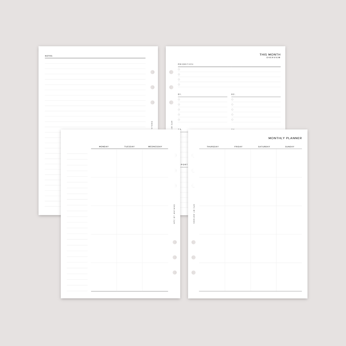 Undated - Month on 2 Pages - Planner Inserts