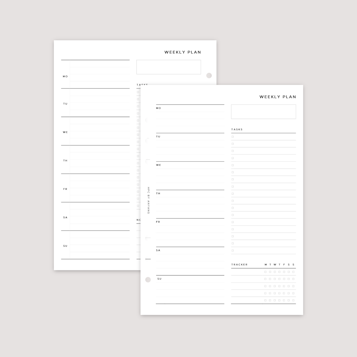 Undated - Week on 1 Page with tracker - Planner Inserts