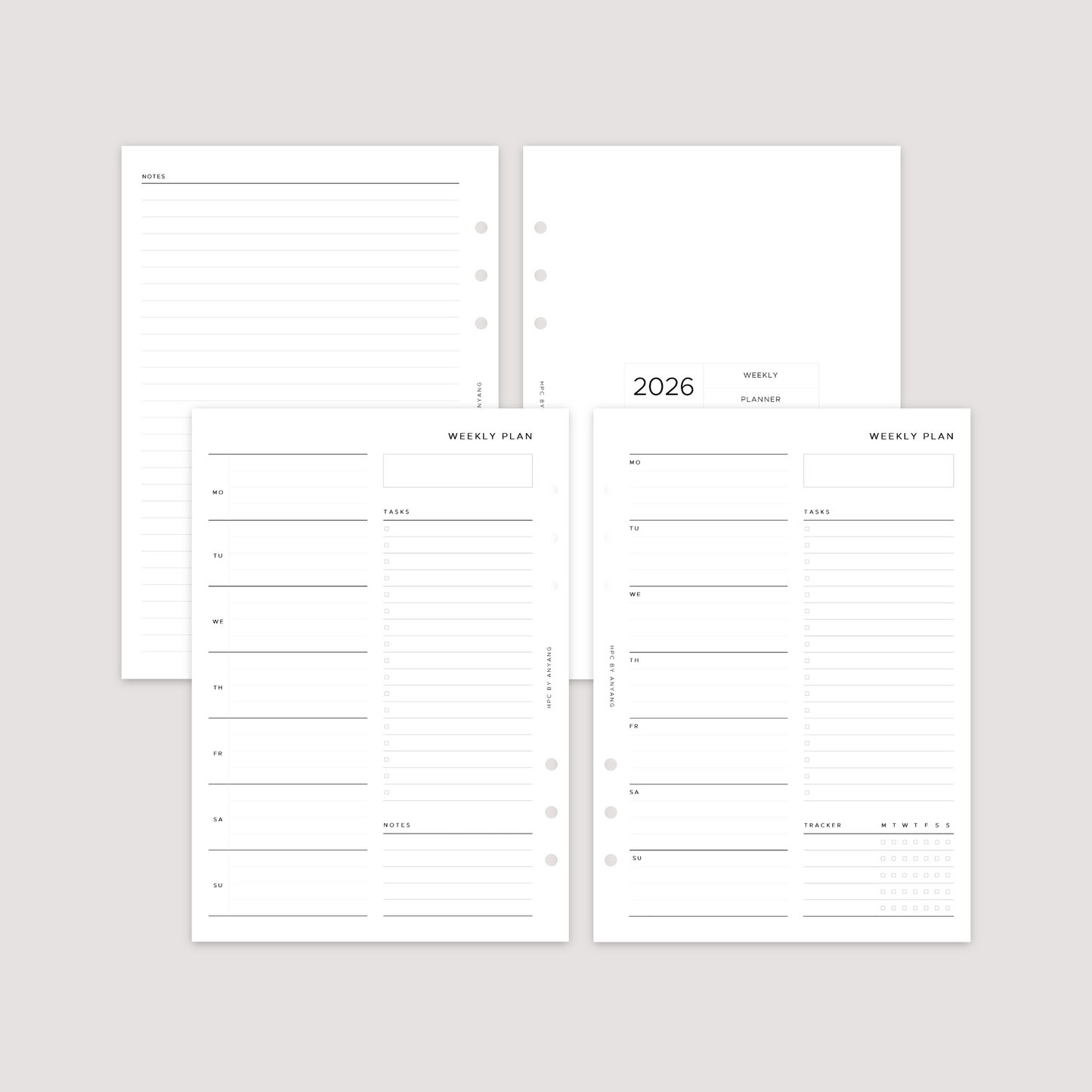 Undated - Week on 1 Page with tracker - Planner Inserts