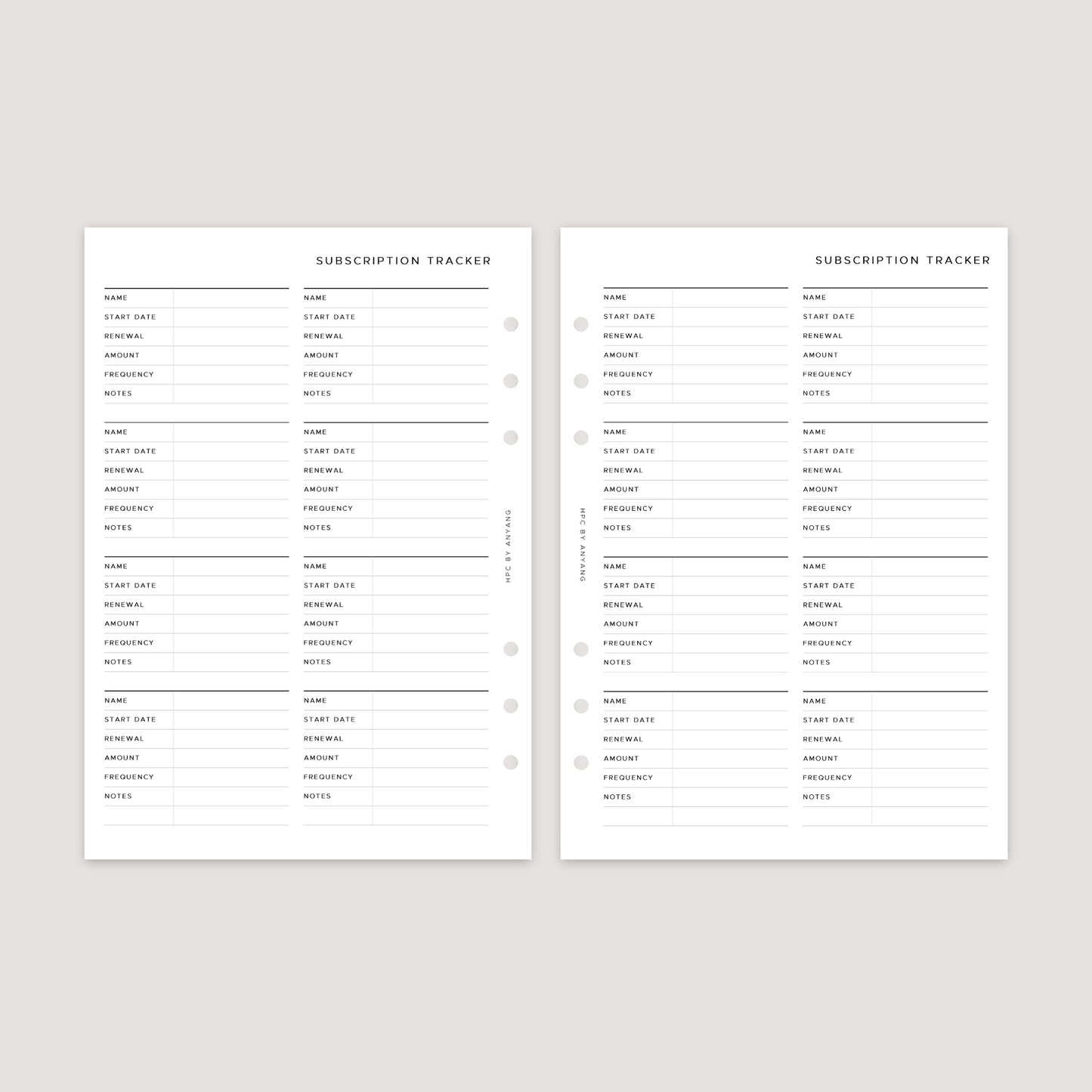 Subscription Tracker – Planner Inserts