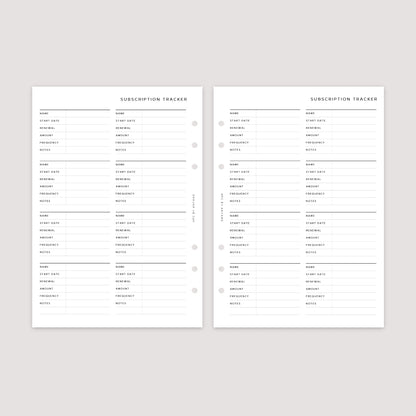 Subscription Tracker – Planner Inserts