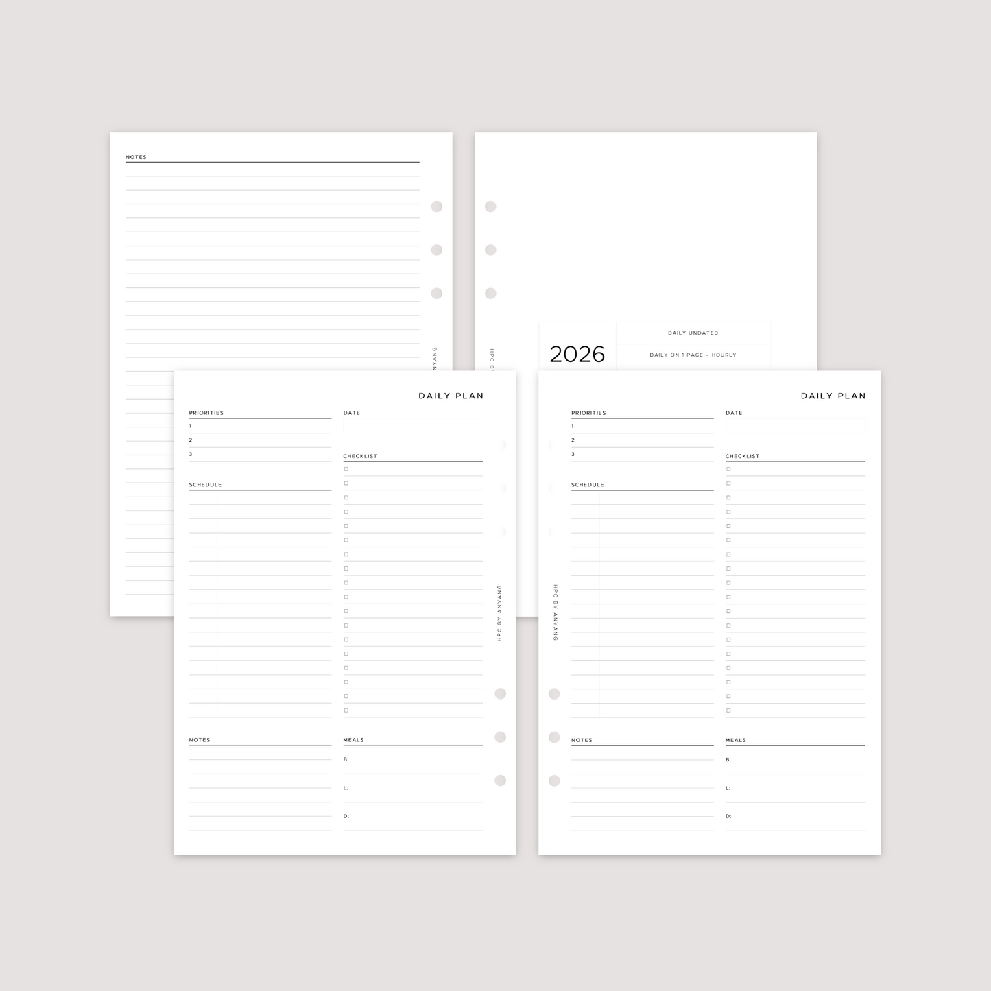 Undated - Daily - Blank Schedule - Planner Inserts