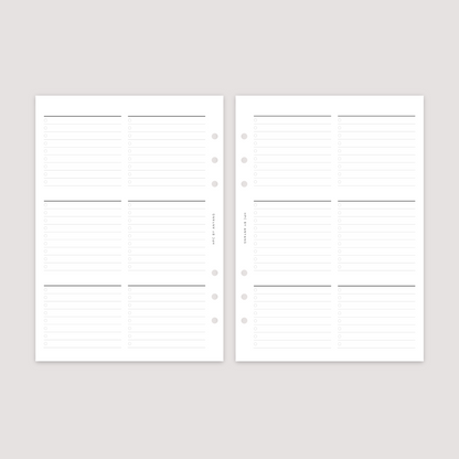 List - 6 Column - Planner Inserts