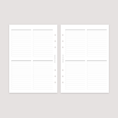 List - 4 Column - Planner Inserts