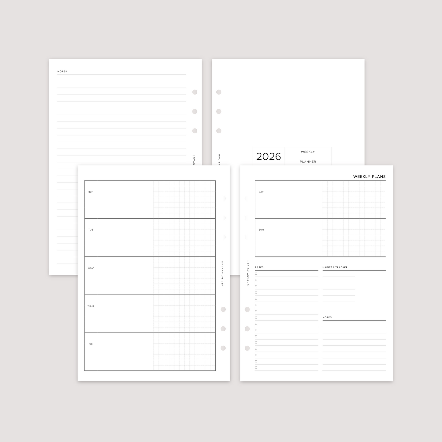 Undated - Week on 2 Pages - Horizontal - Planner Inserts