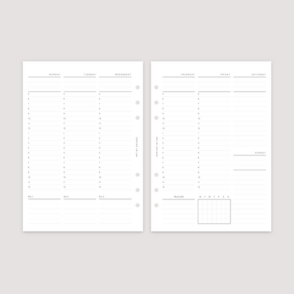 Undated - Week on 2 Pages - Vertical Timed - Planner Inserts