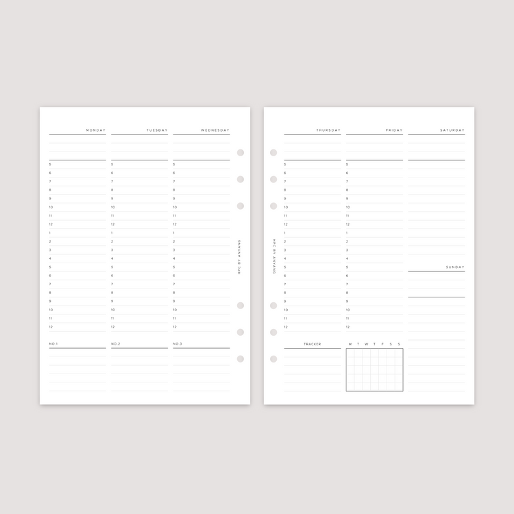 Undated - Week on 2 Pages - Vertical Timed - Planner Inserts