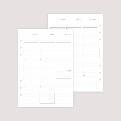 Undated - Week on 2 Pages - Vertical Timed - Planner Inserts