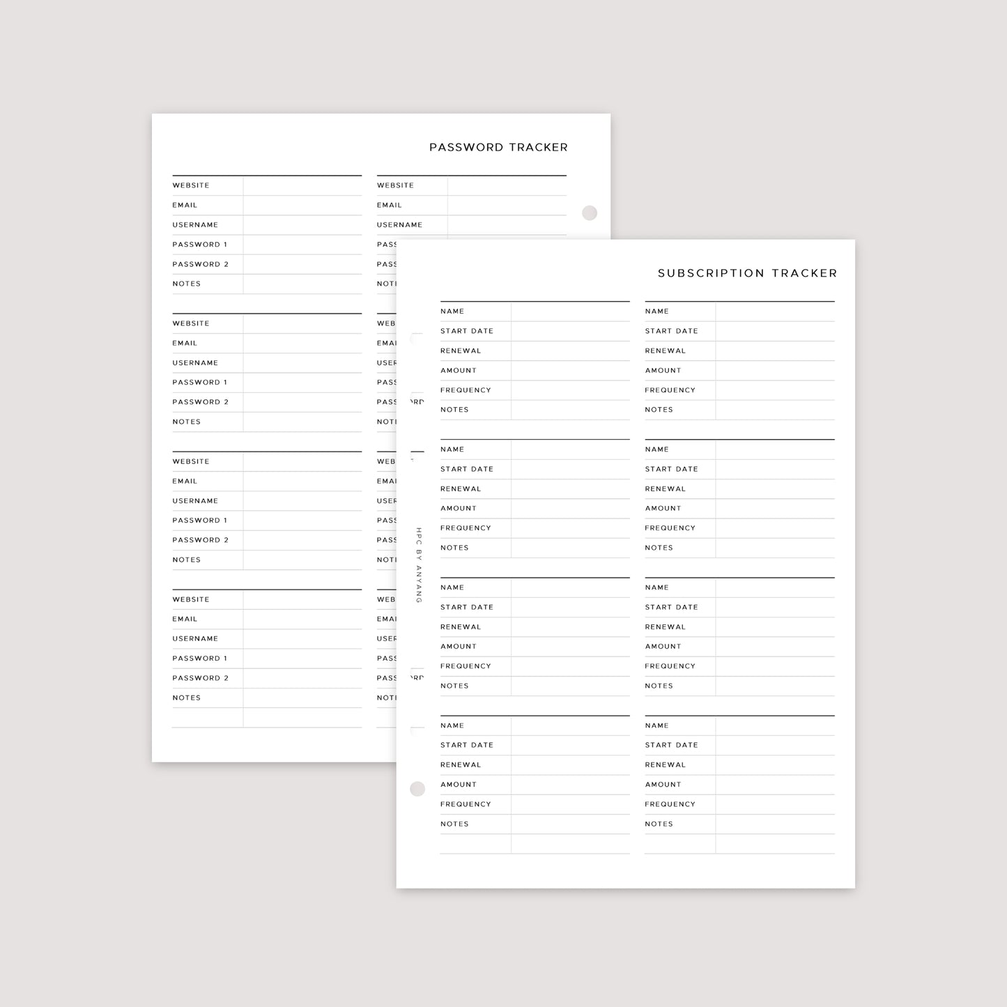 Subscription Tracker – Planner Inserts