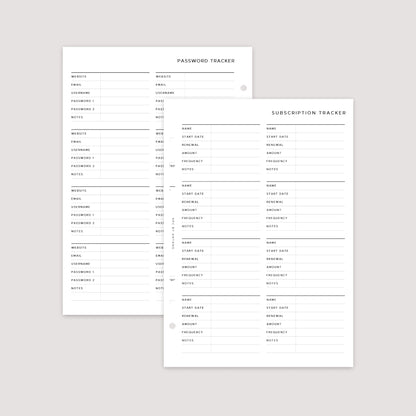 Subscription Tracker – Planner Inserts