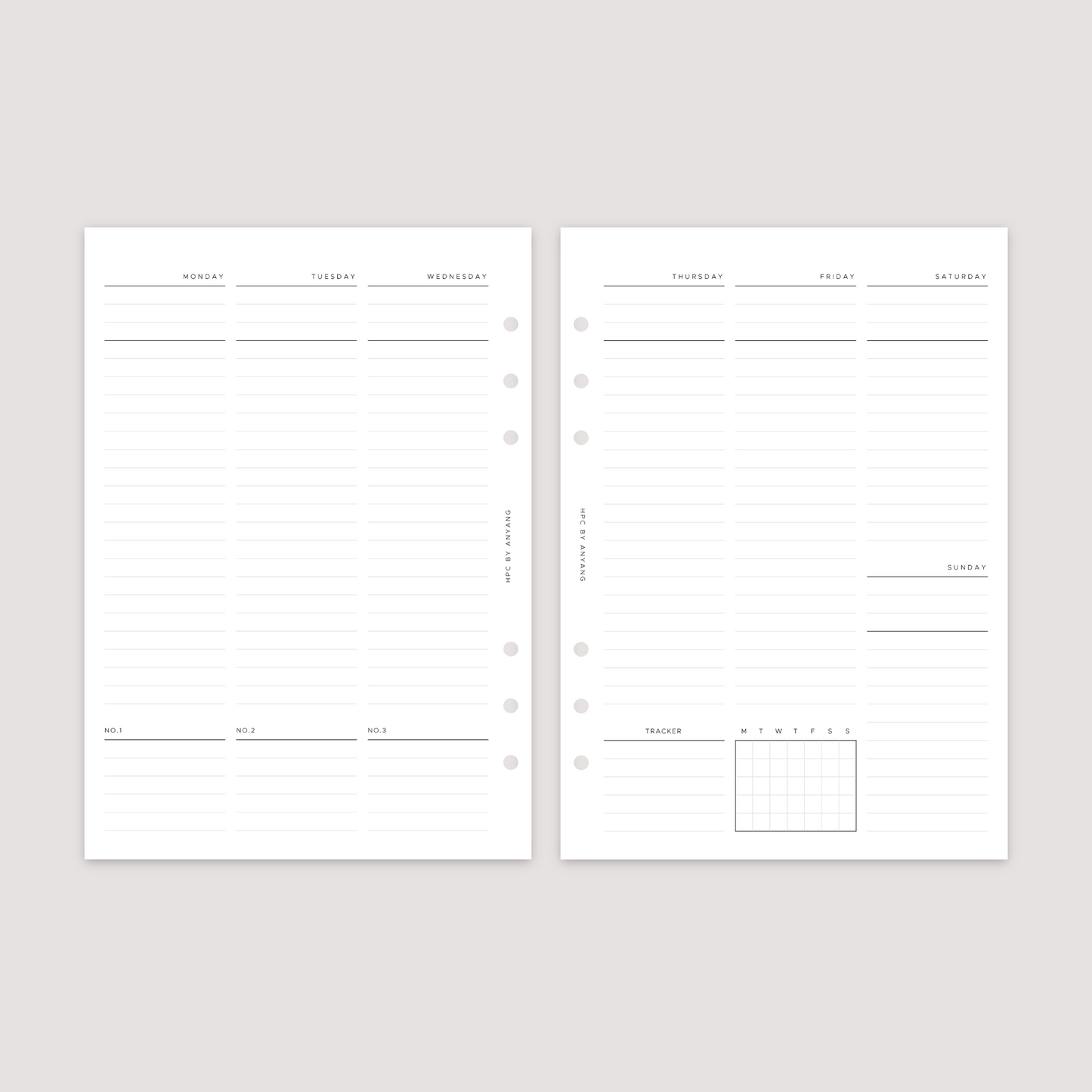 Undated - Week on 2 Pages - Vertical Lined - Planner Inserts