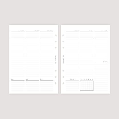 Undated - Week on 2 Pages - Vertical Lined - Planner Inserts