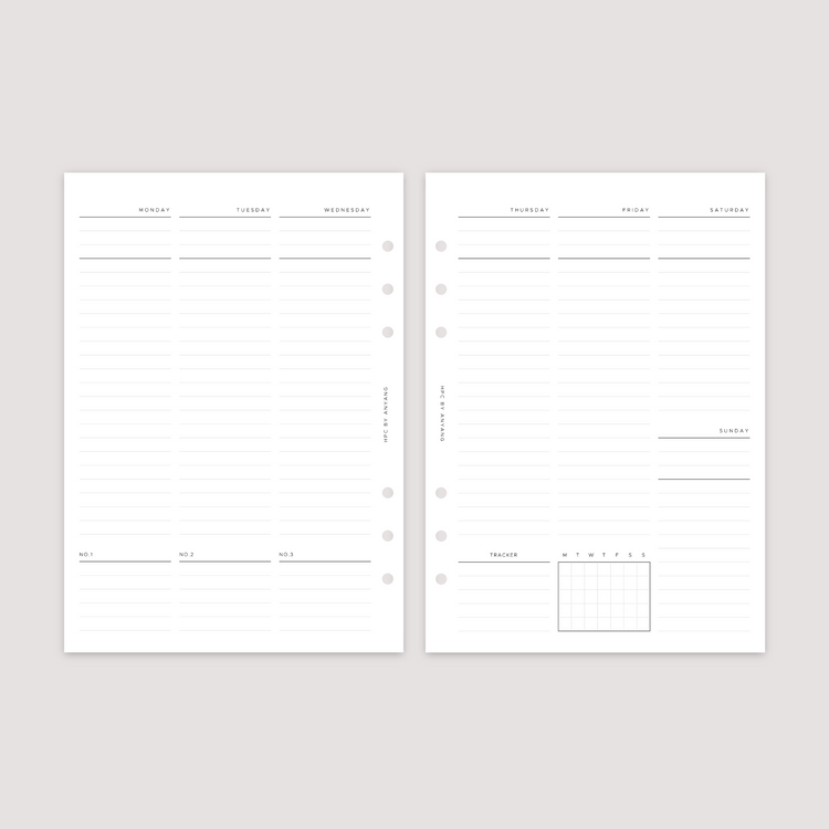 Undated - Week on 2 Pages - Vertical Lined - Planner Inserts