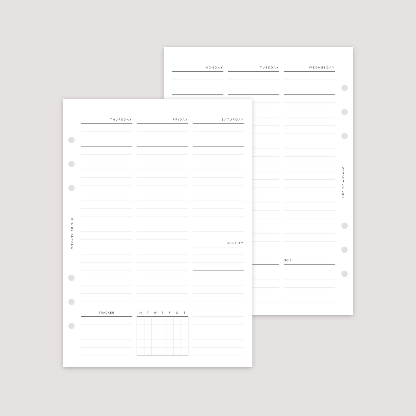 Undated - Week on 2 Pages - Vertical Lined - Planner Inserts