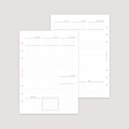 Undated - Week on 2 Pages - Vertical Lined - Planner Inserts