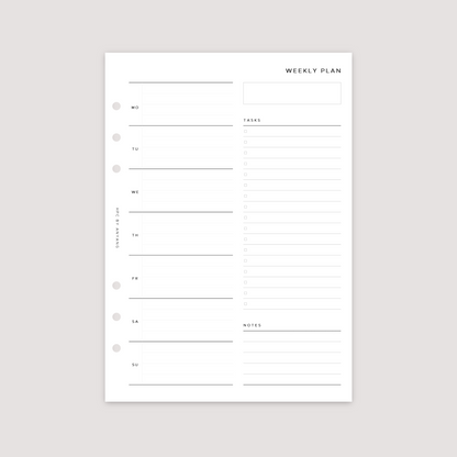 Undated - Week on 1 Page with notes - Planner Inserts