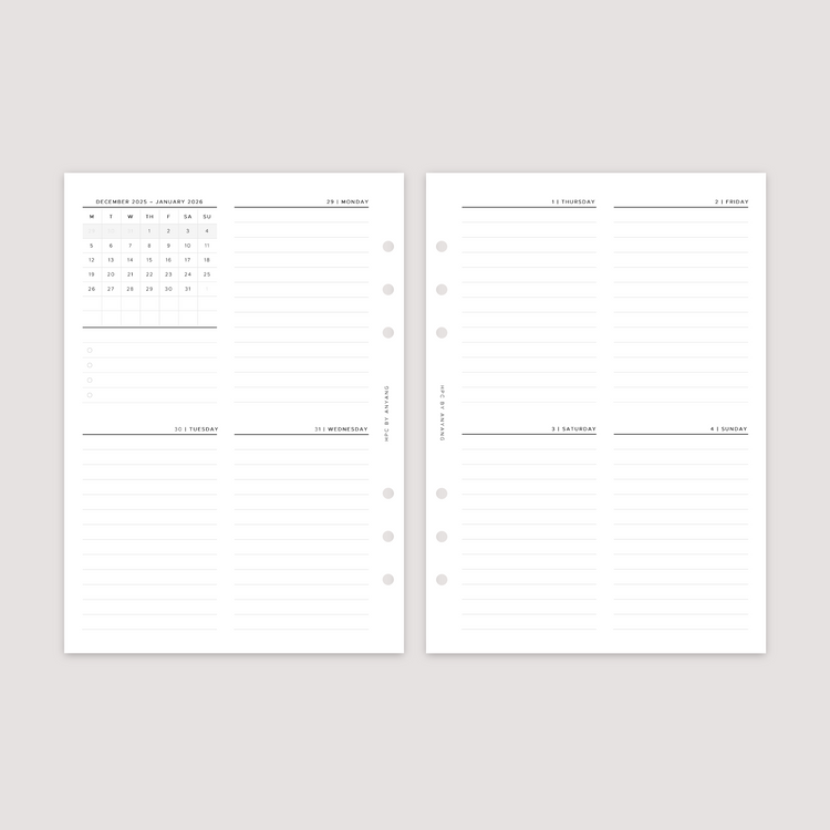 2026 Dated - Week on 2 Pages - Vertical - Planner Inserts