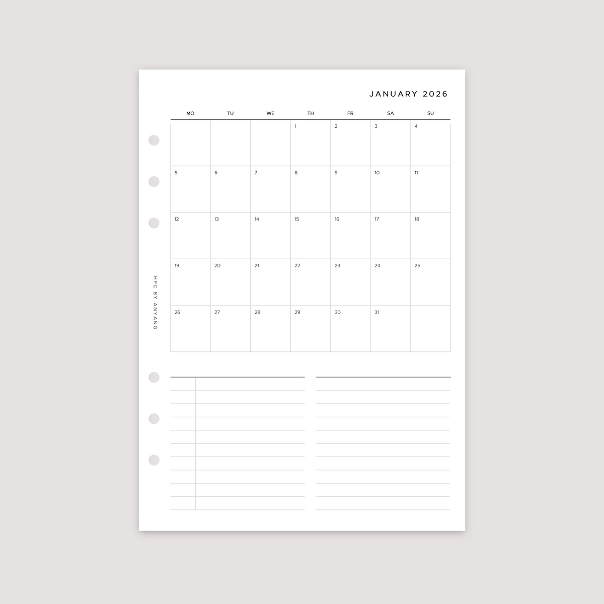 Papercraft Planner 2026 Dated - Month on 1 Page - Planner Inserts – Handmade Papercrafts ...