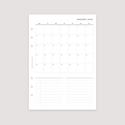 2026 Dated - Month on 1 Page - Planner Inserts
