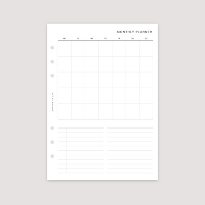 Undated - Month on 1 Page - Planner Inserts